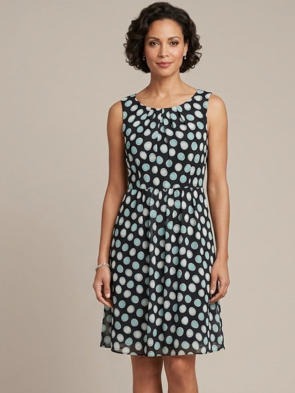 Dressbarn Navy Blue Polka‎ Dot Sleeveless A-Line Dress